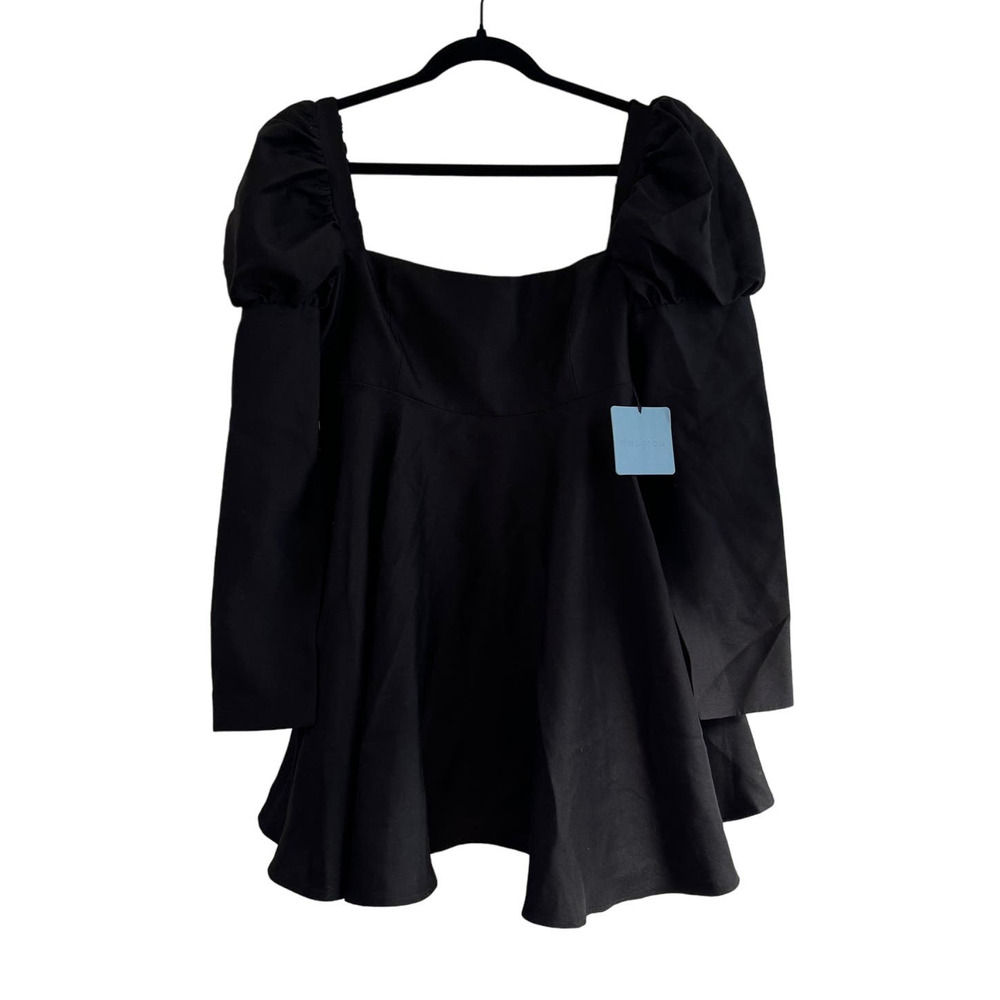 Macgraw Swifts Romantic Puff Sleeve Silk Wool Blend Dress in Black Size 10 NEW